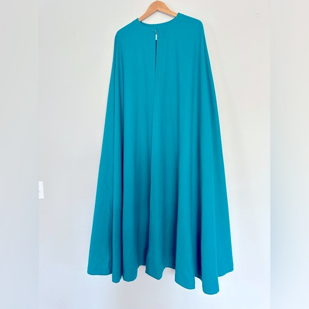 Yves Saint Laurent Rive Gauche Vintage Wool Long Cape In Turquoise - Picture 1 of 10